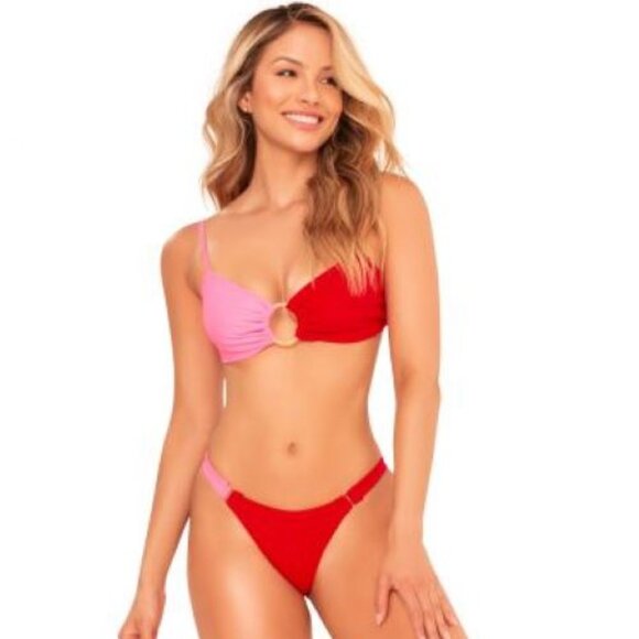 NEW Women's Pink & Red Two-Piece Swimsuit - Picture 1 of 2